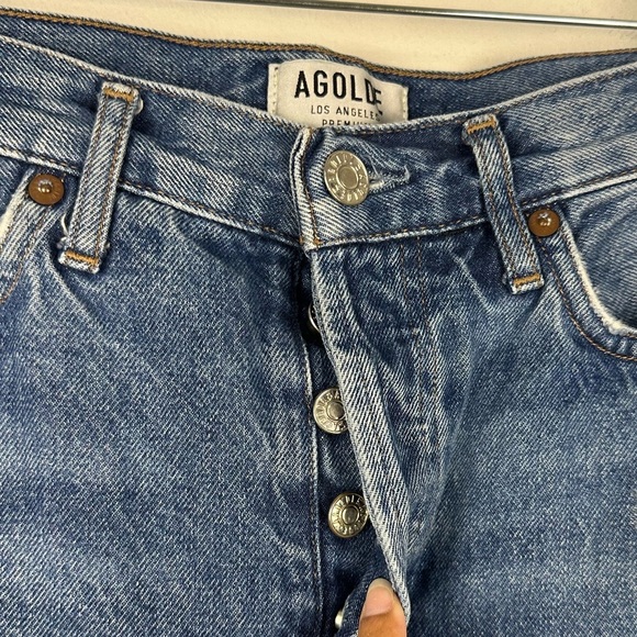 AGOLDE Riley Cropped High Rise Sttraight Leg Distressed Raw Hem Jeans Sz 24 - Picture 8 of 10